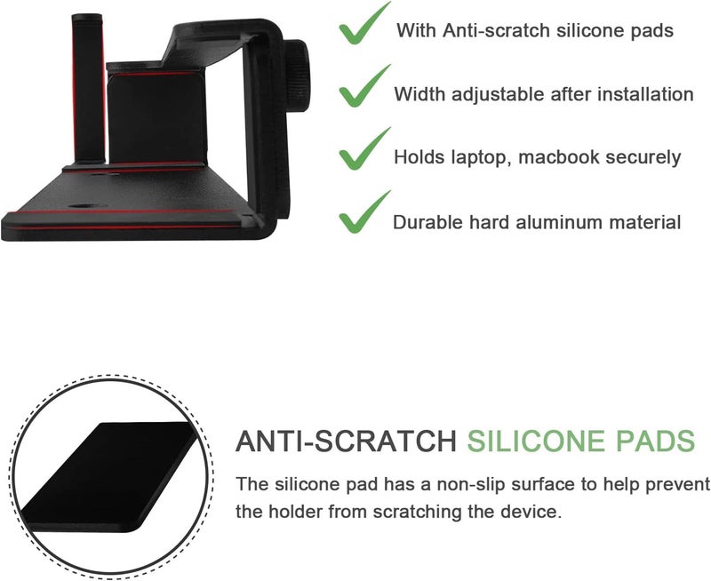 IFCASE Aluminum Wall Laptop Mount Holder for MacBook Air, Pro, Surface, iPad, Tablets, Cell Phones with Headphone Hook, Anti-Scratch Pads, Adhesive & Screws (Black) - Image 5